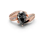 Pear-Shaped Bypass Pavé Engagement Ring Setting for a Black Center | Graduated Pavé | Rose Gold