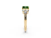 Fancy Green Asscher Cut Diamond Cluster Ring Set in Yellow gold with Round Accent Stones and Prong Setting on a Plain Band