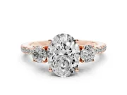 Oval Three Stone Engagement Ring Setting | Pave Shoulders | Rose Gold