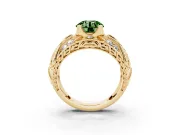 Round Art Deco Graduated Engagement Ring Setting for a Fancy Green Lab-Grown Diamond | Yellow Gold