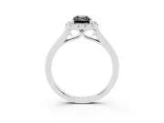 Fancy Black Emerald Cut Halo Round Diamond Solitaire Ring Set in Platinum with Pavé Band and Prong Setting
