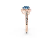 Fancy Blue Heart Cut Diamond Halo Pavé Engagement Ring Set in Rose gold with Bezel Setting