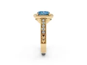 Fancy Blue Radiant Cut Diamond Halo Ring Set in Yellow gold with Round Accent Halo, Pavé Band and Prong Setting