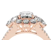 Emerald Cut Scalloped Halo Engagement Ring Setting | Pear Side Stones | Rose Gold