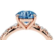 Fancy Blue Round Cut Diamond Solitaire Vine Band Ring Set in Rose gold with Round Accents and Prong Setting