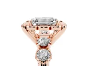 Emerald Cut Floral Engagement Ring Setting | Petal Frame and Side Stones | Rose Gold