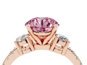 Fancy Pink Three-Stone Round Cut Diamond Pavé Band Ring Set in Rose gold with Prong Setting