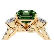 Fancy Green Three-Stone Asscher Cut Diamond Pavé Band Ring Set in Yellow gold with Prong-Set Trio