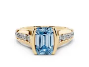 Emerald Cut Half Bezel Engagement Ring Setting for a Fancy Blue Lab-Grown Diamond | Yellow Gold