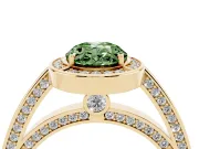 Fancy Green Oval Cut Diamond Halo Pavé Split Shank Ring Set in Yellow gold with Prong Setting
