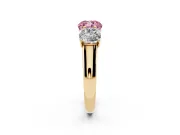 Cushion Cut Three Stone Engagement Ring Setting for a Fancy Pink Lab-Grown Diamond | Basket Prong Heads | Yellow Gold