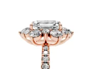 Emerald Cut Star Floral Halo Engagement Ring Setting | Graduated Pavé Band | Rose Gold
