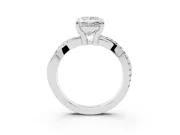 Princess Cut Diamond Twist Band Solitaire Set in White gold with Pavé Accents and Prong Setting
