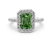 Emerald Cut Halo Engagement Ring Setting for a Fancy Green Lab-Grown Diamond | Sterling Silver - Design NV-24751