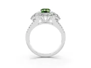 Fancy Green Emerald Cut Diamond Halo Split Shank Engagement Ring Set in White gold with Prong-Held Center Stone