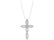 Round Lab-Grown Diamond Pavé Cross Pendant Necklace | Open Marquise Arms | Sterling Silver