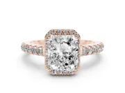 Radiant Cut Halo Pavé Engagement Ring Setting | Single Row Shoulders | Rose Gold