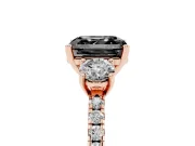 Asscher Cut Three Stone Engagement Ring Setting for a Black Center | Pavé Shoulders | Rose Gold