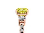 Cushion Cut Three Stone Engagement Ring Setting for a Fancy Yellow Lab-Grown Diamond | Pavé Band | Rose Gold