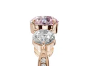 Round Three Stone Engagement Ring Setting for a Fancy Pink Lab-Grown Diamond | Tapered Pave Band | Rose Gold