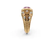 Fancy Pink Princess Cut Diamond Bezel Ring Set in Yellow gold with Milgrain Accent Band