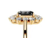 Emerald Cut Floral Double Halo Engagement Ring Setting for a Black Center | Plain Band | Yellow Gold