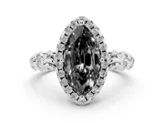 Marquise Leaf Halo Engagement Ring Setting for a Black Center | Bezel Accents | Platinum