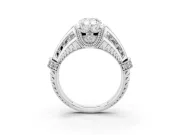 Pear Cut Diamond Vintage-Inspired Milgrain Ring Set in White gold with Accent Split Shank