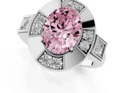 Fancy Pink Oval Cut Diamond Milgrain Halo Ring Set in Silver with Split Shank