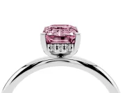 Fancy Pink Emerald Cut Diamond Solitaire Engagement Ring Set in Silver with Prong Setting and Polished Band