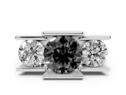 Fancy Black Round Cut Diamond Three-Stone Channel Set Ring Set in White gold with Smooth Polished Band