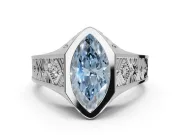 Marquise Vintage Bezel Engagement Ring Setting for a Fancy Blue Lab-Grown Diamond | Engraved Band | White Gold