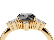 Cushion Cut Vintage Cluster Engagement Ring Setting for a Black Center | Beaded Edges | Yellow Gold