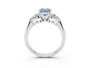 Fancy Blue Three-Stone Oval Cut Diamond Ring Set in Silver with Pear Side Stones and Prong Setting