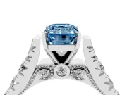 Fancy Blue Emerald Cut Diamond Classic Solitaire Ring Set in Platinum with Pavé Band and Prong Setting