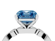 Fancy Blue Asscher Cut Diamond Solitaire Engagement Ring Set in Platinum with Milgrain Bezel Accent Band
