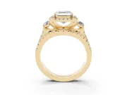 Asscher Cut Halo Split Shank Engagement Ring Setting | Round Side Stones | Yellow Gold