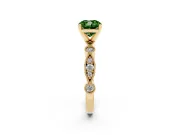 Fancy Green Cushion Cut Diamond Solitaire Engagement Ring Set in Yellow gold with Milgrain Bezel Accent Band
