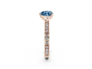 Fancy Blue Heart Cut Diamond Solitaire Ring Set in Rose gold with Slim Pavé Band and Prong Setting