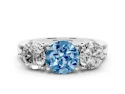 Round Three Stone Engagement Ring Setting for a Fancy Blue Lab-Grown Diamond | Large Round Side Stones | Platinum