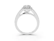 Cushion Cut Halo Engagement Ring Setting | V-Split Pavé Band | Sterling Silver