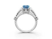 Fancy Blue Radiant Cut Diamond Vintage-Inspired Milgrain Ring Set in Silver with Accent Split Shank