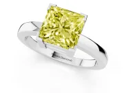 Fancy Yellow Princess Cut Diamond Solitaire Ring Set in Platinum with Prong Head and Smooth Polished Band