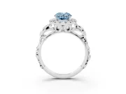 Fancy Blue Oval Cut Diamond Halo Ring Set in Silver with Scrollwork Band and Prong Setting