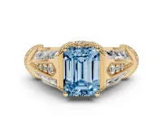 Fancy Blue Emerald Cut Diamond Vintage-Inspired Milgrain Ring Set in Yellow gold with Accent Split Shank