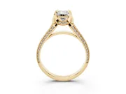 Emerald Cut Diamond Pavé Split Shank Solitaire Ring Set in Yellow gold with Prong Setting
