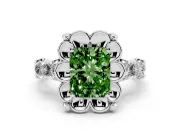 Fancy Green Radiant Cut Diamond Floral Halo Ring Set in Silver with Shared Prong Band
