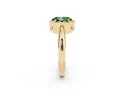 Fancy Green Oval Cut Diamond Halo Engagement Ring Set in Yellow gold with Plain Split Shank and Prong Setting
