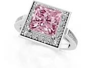 Princess Cut Halo Engagement Ring Setting for a Fancy Pink Lab-Grown Diamond | Polished Halo Rim | Platinum