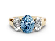 Oval 3 Stone Engagement Ring Setting for a Fancy Blue Lab-Grown Diamond | Yellow Gold